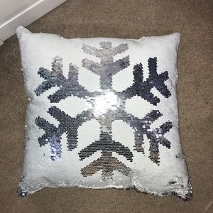 reversible sequin snowflake pillow